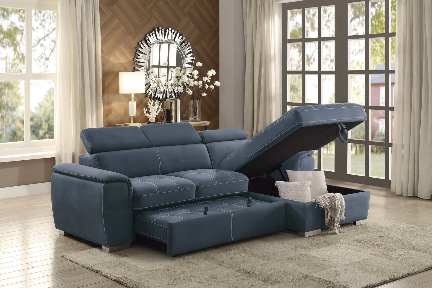 Ferriday Blue Storage Sleeper Sectional