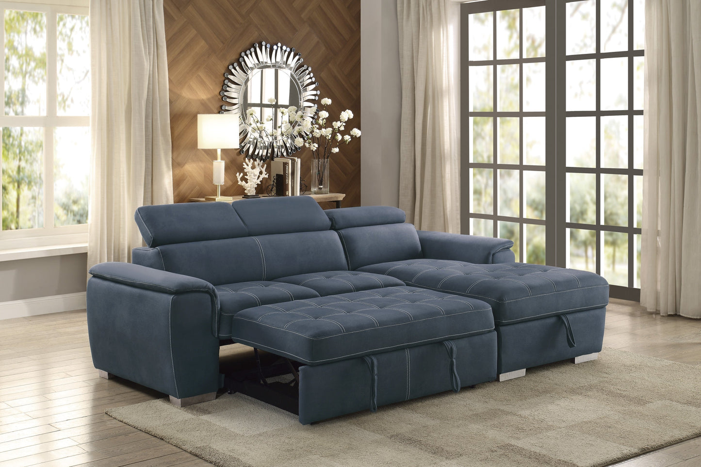 Ferriday Blue Storage Sleeper Sectional