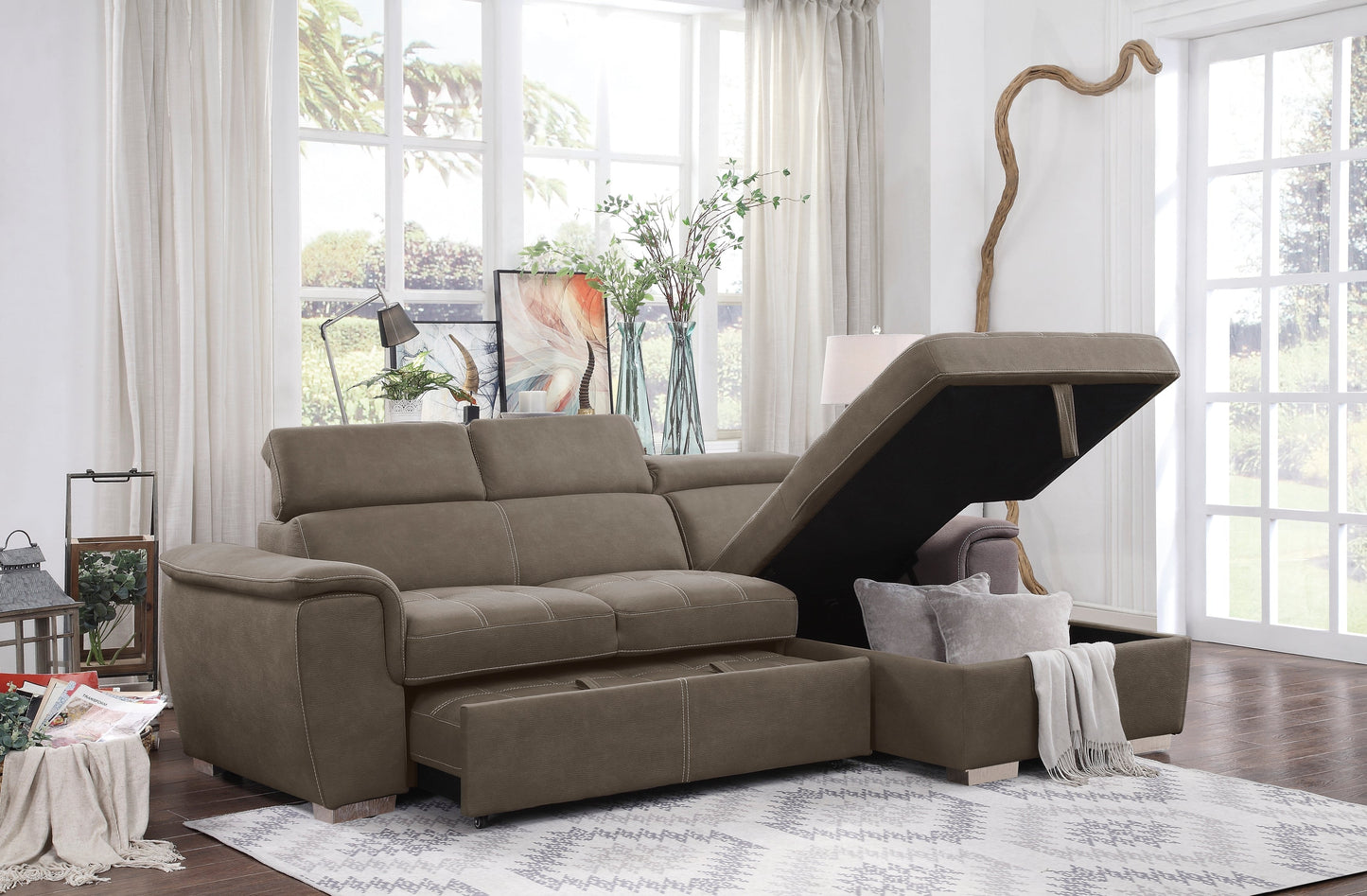 Ferriday Taupe Storage Sleeper Sectional