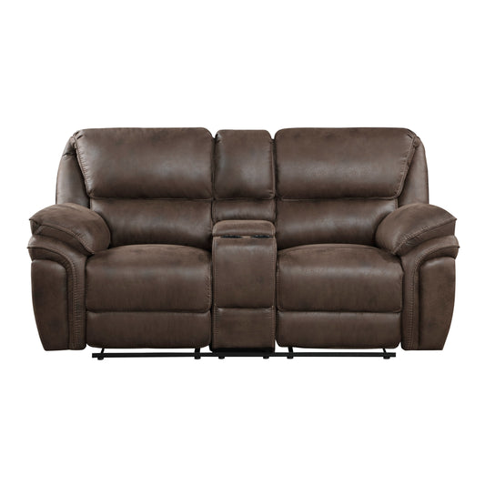 Proctor Brown Microfiber Double Reclining Love Seat with Center Console