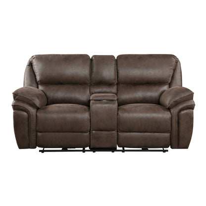 Proctor Brown Microfiber Power Double Reclining Love Seat with Center Console