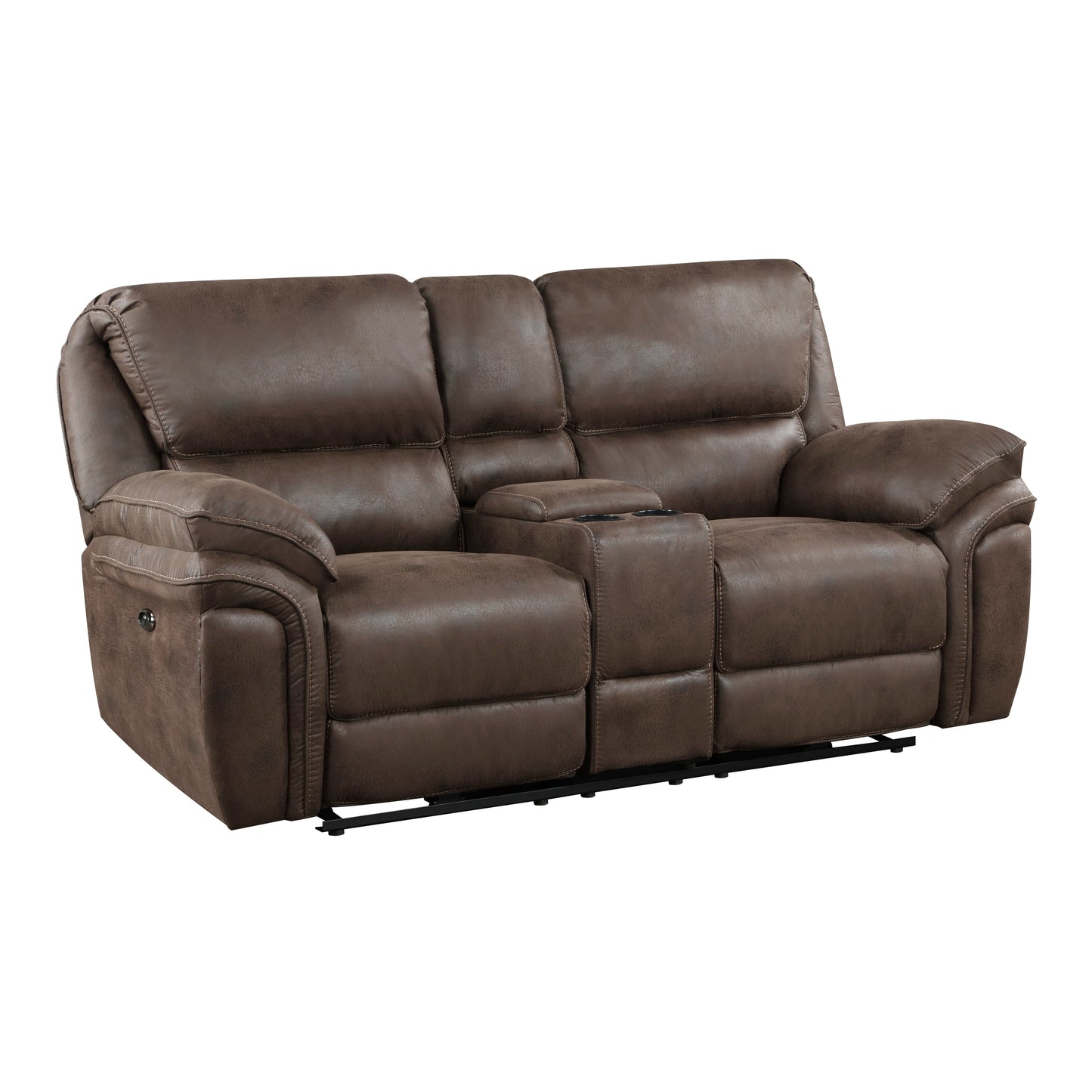 Proctor Brown Microfiber Power Double Reclining Love Seat with Center Console