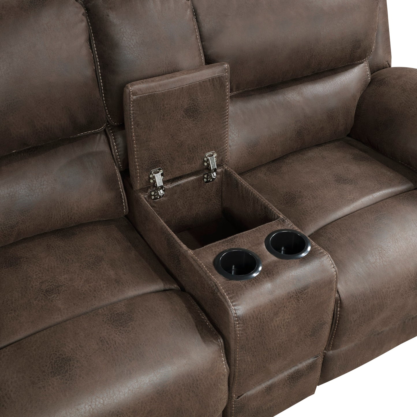 Proctor Brown Microfiber Power Double Reclining Love Seat with Center Console