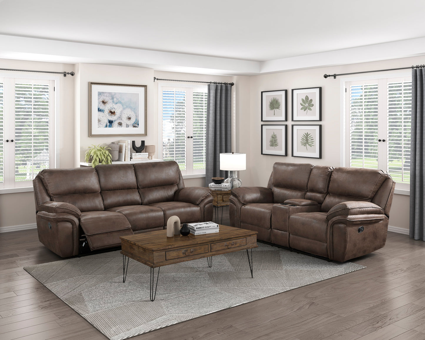 Proctor Brown Microfiber Double Reclining Sofa