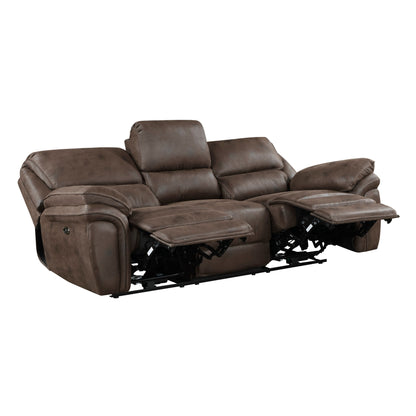 Proctor Brown Microfiber Power Double Reclining Sofa