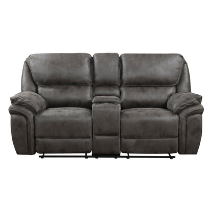 Proctor Gray Microfiber Double Reclining Love Seat with Center Console