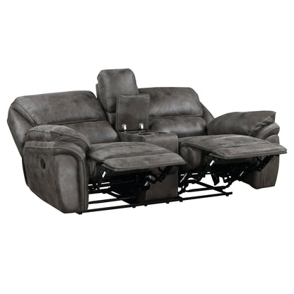 Proctor Gray Microfiber Double Reclining Love Seat with Center Console