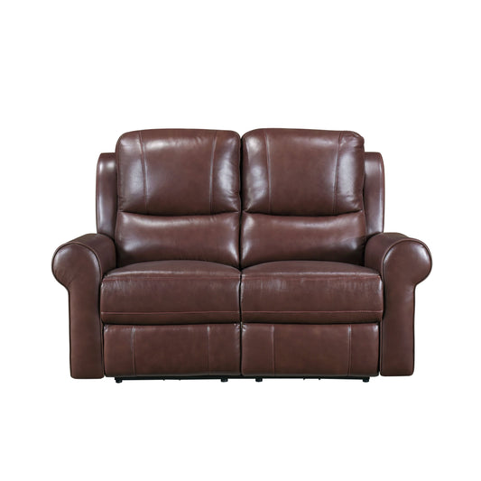 McCall Brown Leather Power Double Reclining Love Seat with Power Headrests