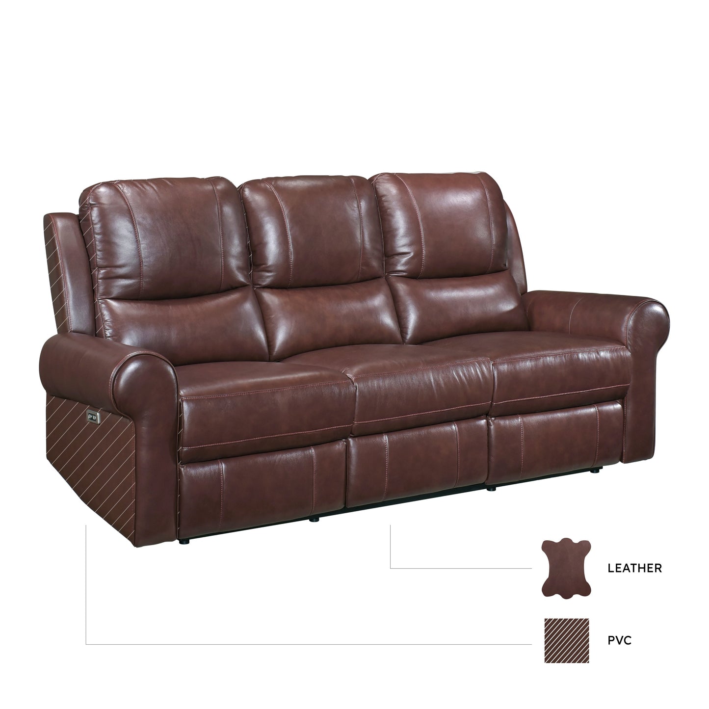 McCall Brown Leather Power Double Reclining Sofa with Power Headrests