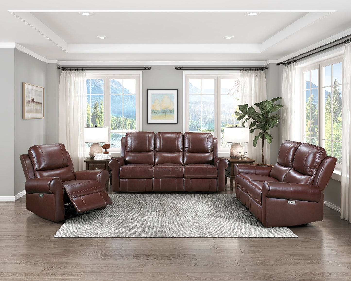 McCall Brown Leather Power Double Reclining Sofa with Power Headrests