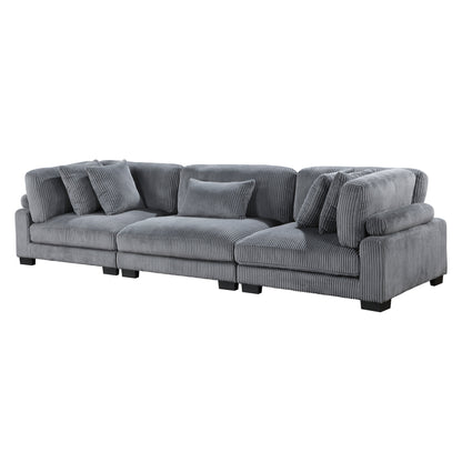 Traverse Gray Corduroy 3-Piece Sofa