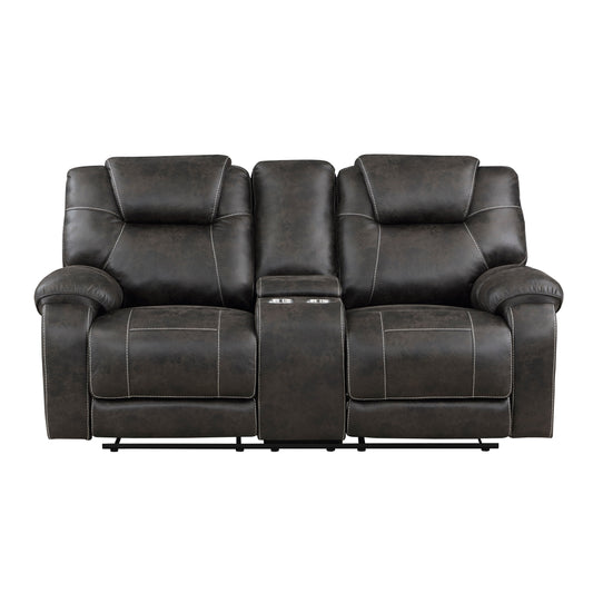 Gainesville Chocolate Microfiber Double Reclining Love Seat with Center Console