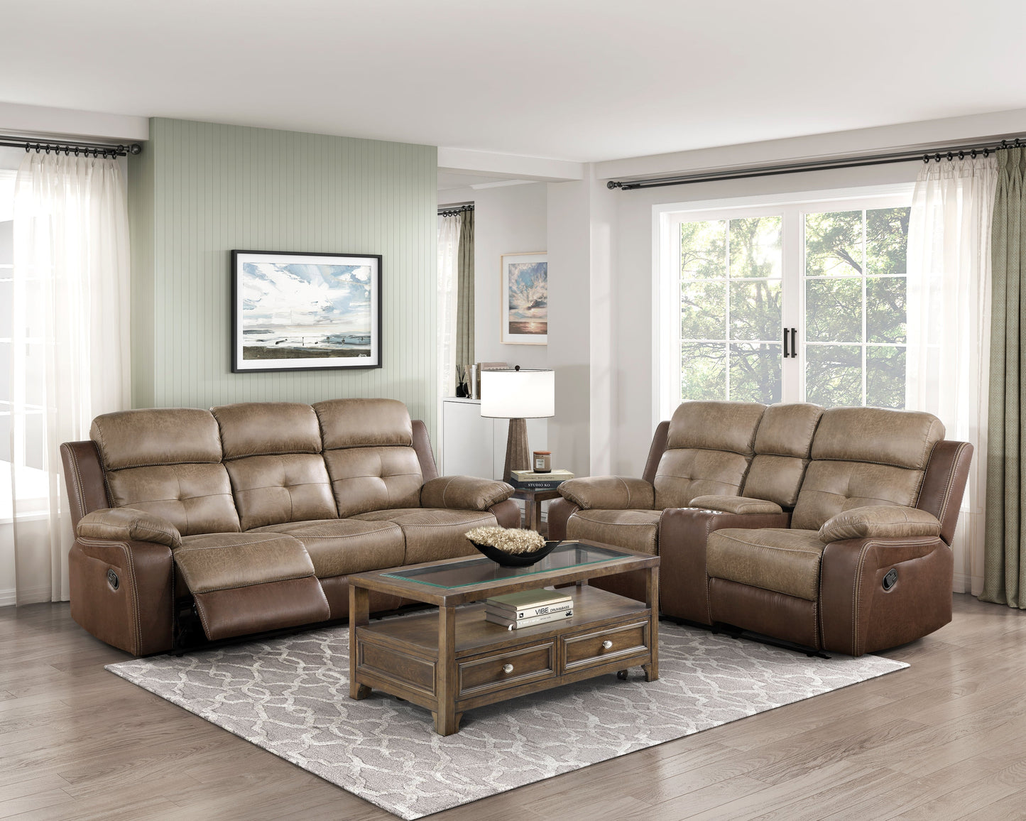 Glendale Brown Microfiber Double Reclining Sofa