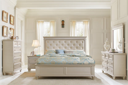 Celandine Silver Queen Upholstered Panel Bed