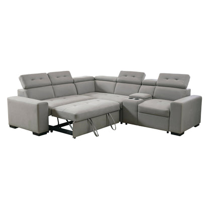 Farrah Light Gray 3-Piece Sectional with Adjustable Headrests, Pull-out Bed and Console