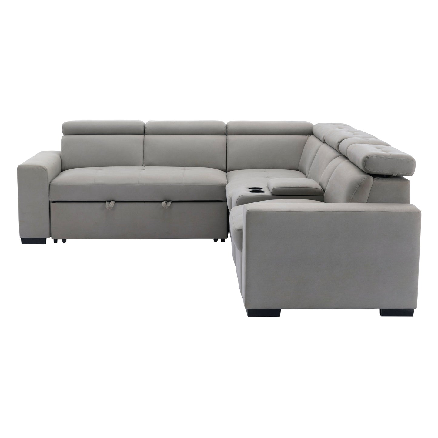 Farrah Light Gray 3-Piece Sectional with Adjustable Headrests, Pull-out Bed and Console