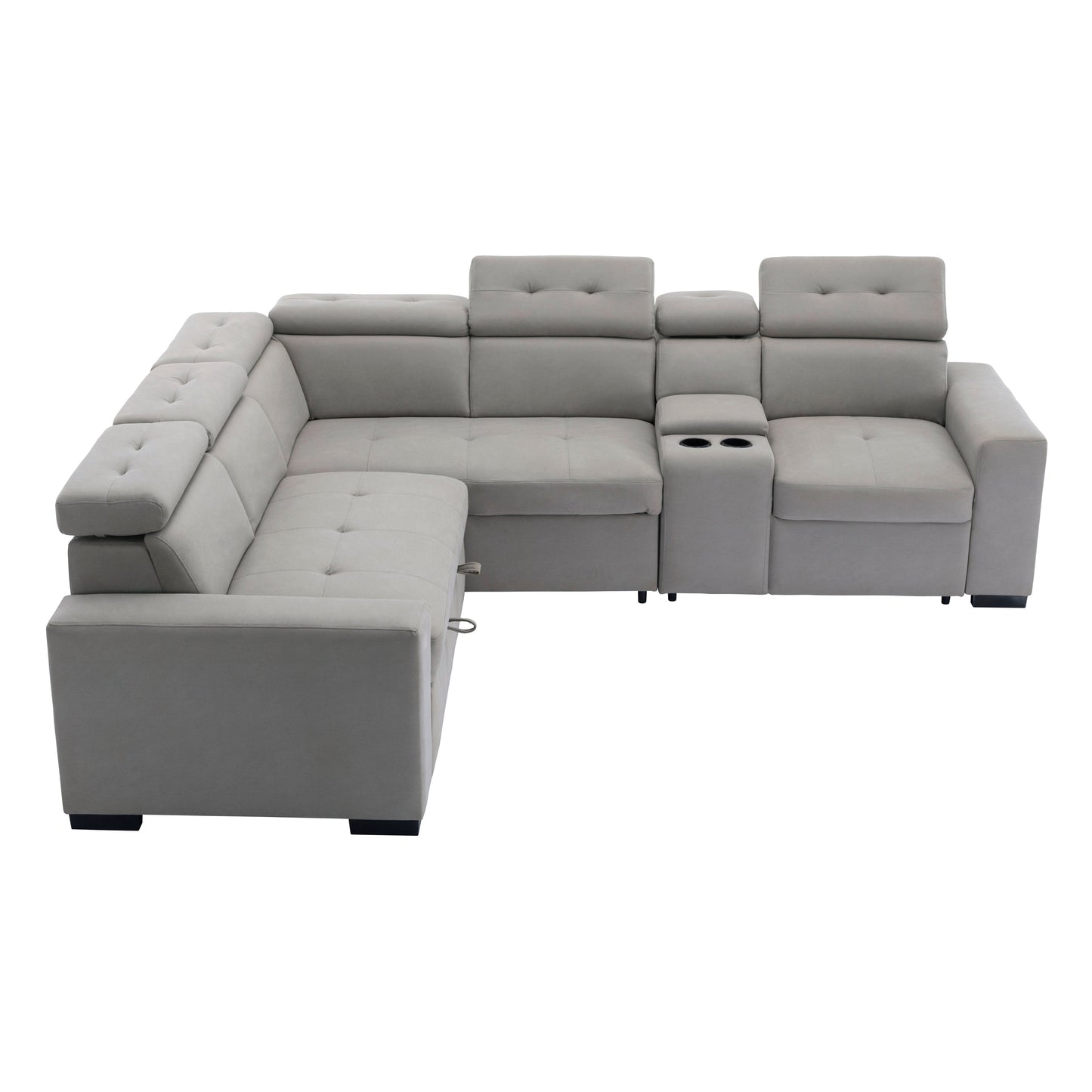 Farrah Light Gray 3-Piece Sectional with Adjustable Headrests, Pull-out Bed and Console