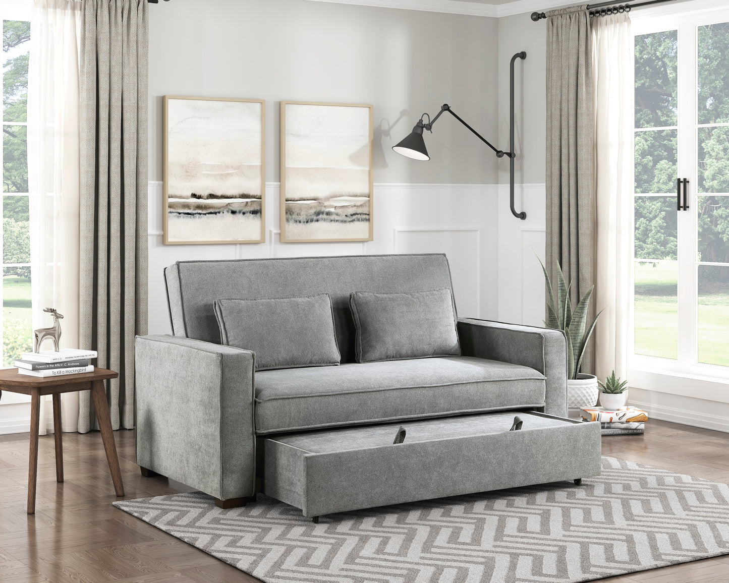 Alta Gray Convertible Studio Sofa with Pull-out Bed