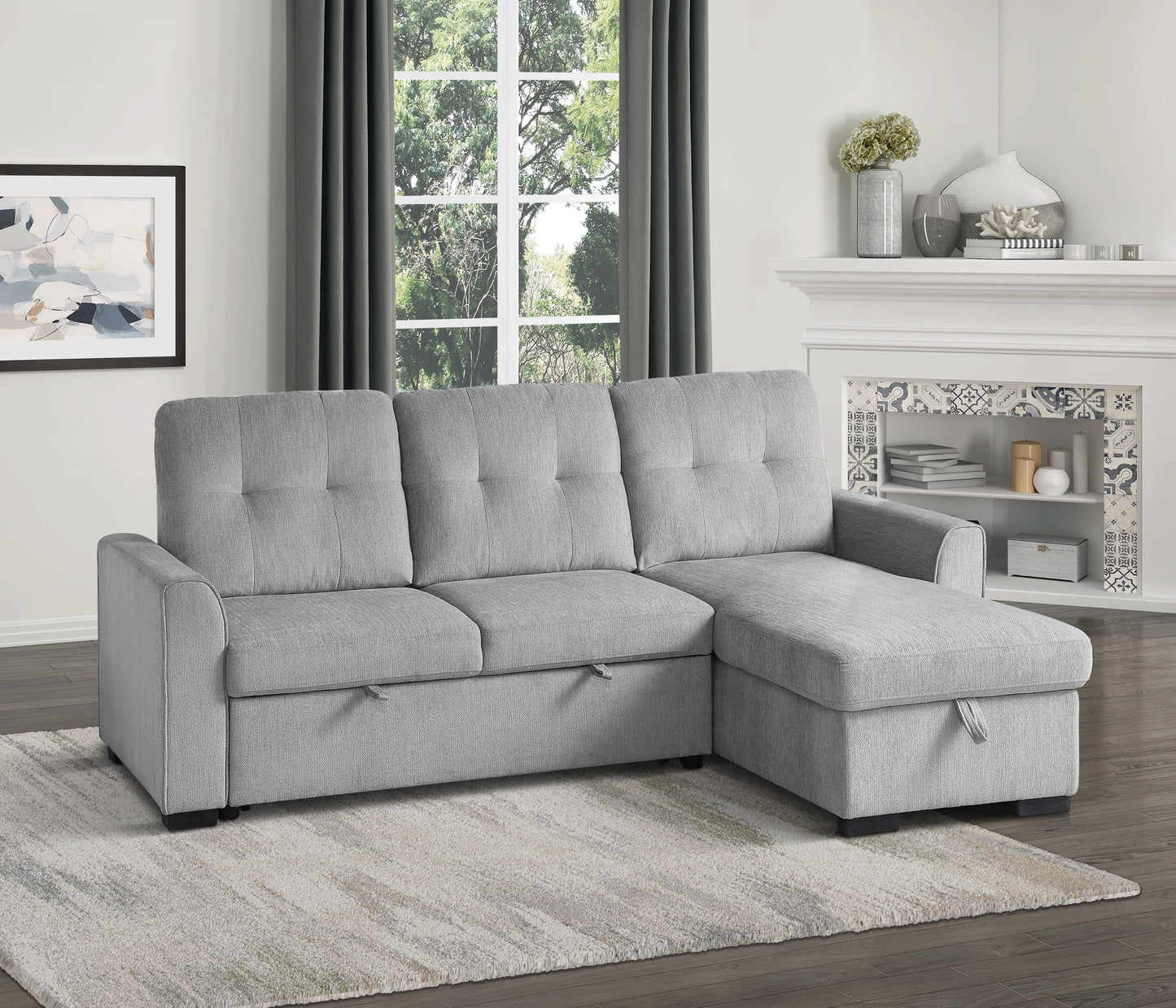 Carolina Gray Reversible Storage Sleeper Sofa Chaise