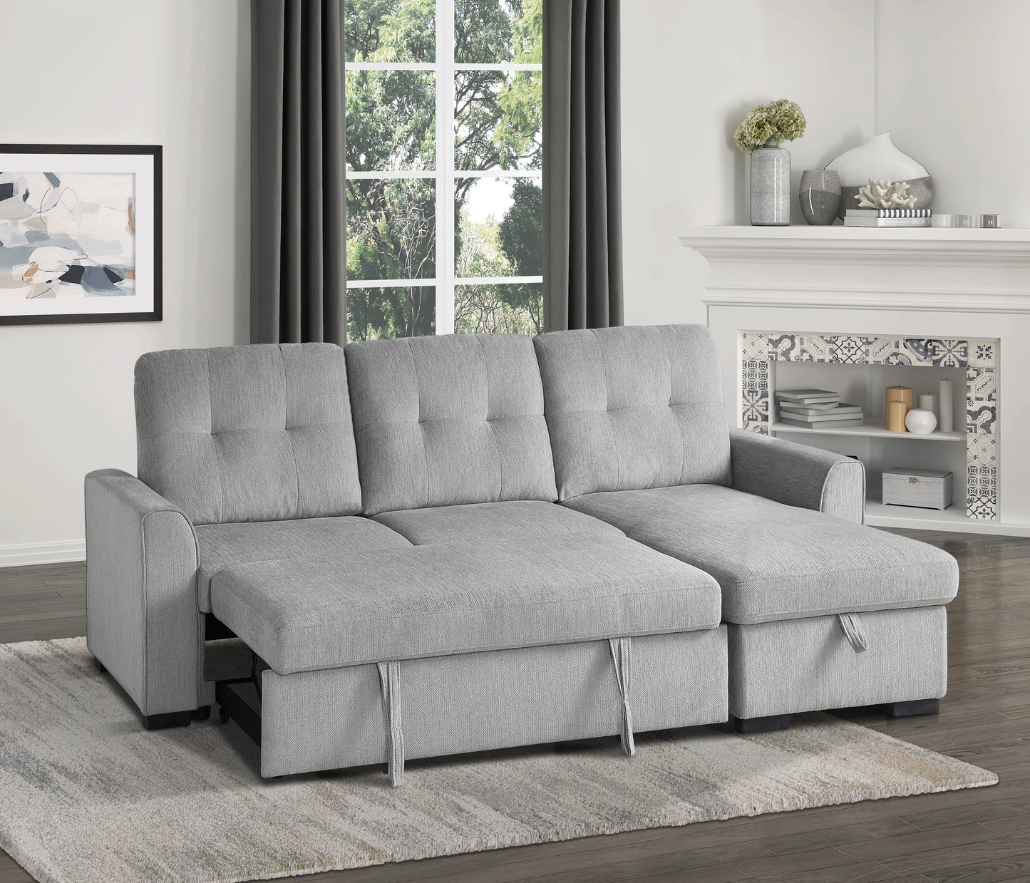 Carolina Gray Reversible Storage Sleeper Sofa Chaise