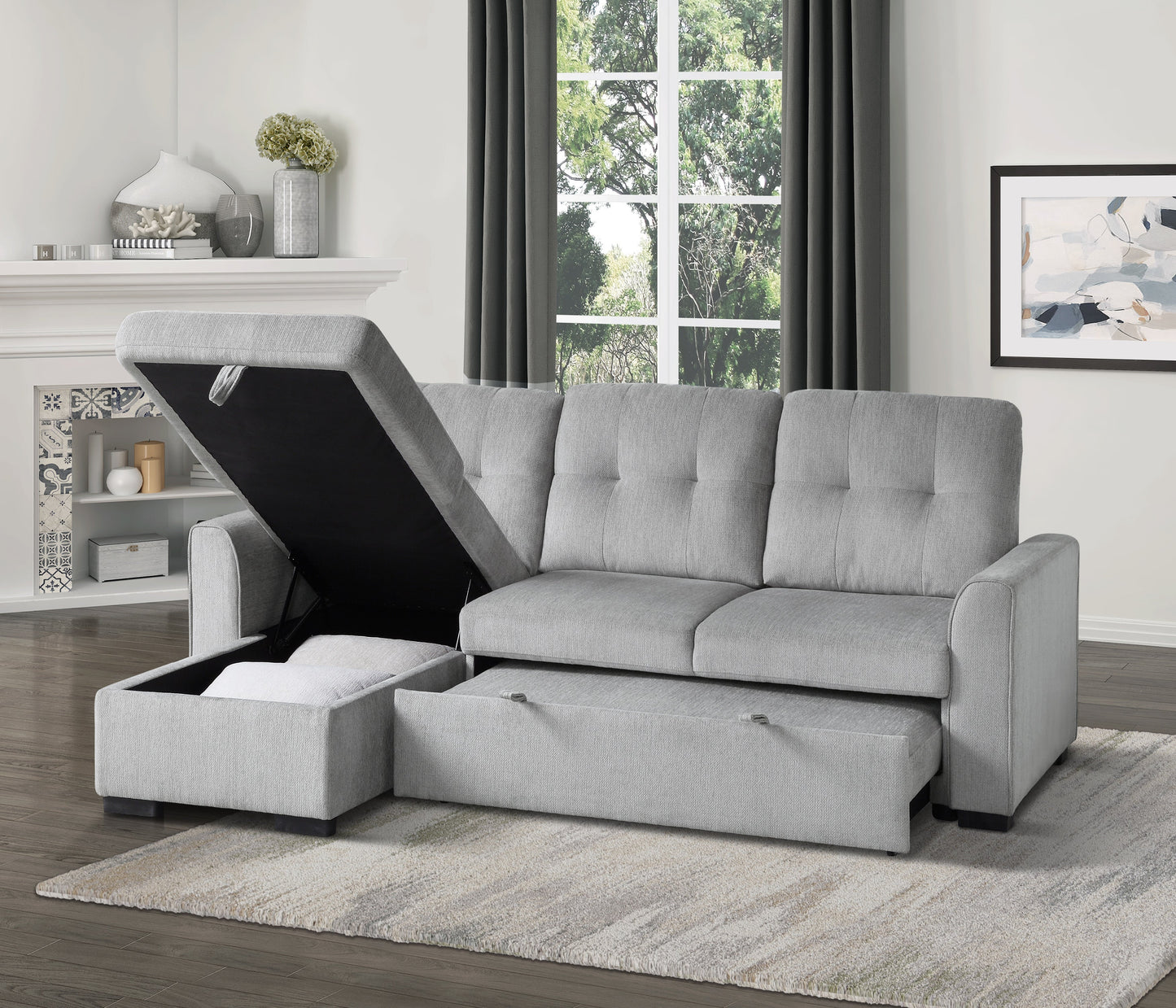 Carolina Gray Reversible Storage Sleeper Sofa Chaise