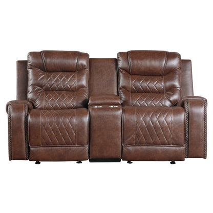 Putnam Brown Reclining Loveseat With Console