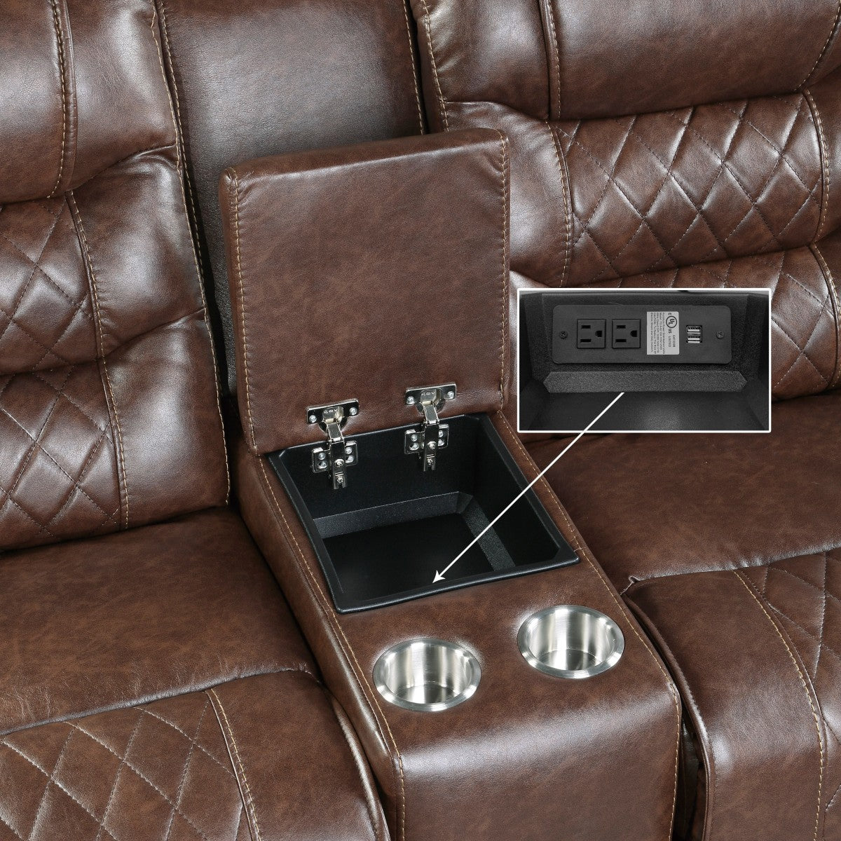 Putnam Brown Reclining Loveseat With Console