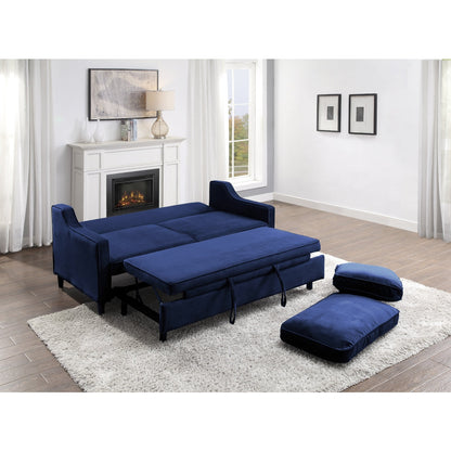 Adelia Navy  Velvet Convertible Studio Sofa with Pull-out Bed