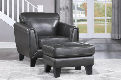 Spivey Dark Gray Leather Ottoman