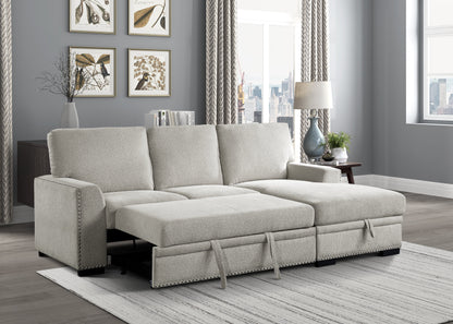 Morelia Beige RAF Storage Sleeper Sofa Chaise