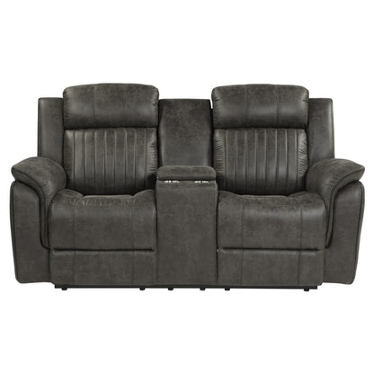 Centeroak Brownish Gray Double Reclining Loveseat with Center Console