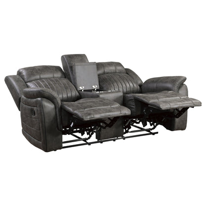 Centeroak Brownish Gray Double Reclining Loveseat with Center Console