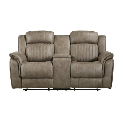 Centeroak Sandy Brown Double Reclining Loveseat with Center Console