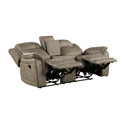 Centeroak Sandy Brown Double Reclining Loveseat with Center Console