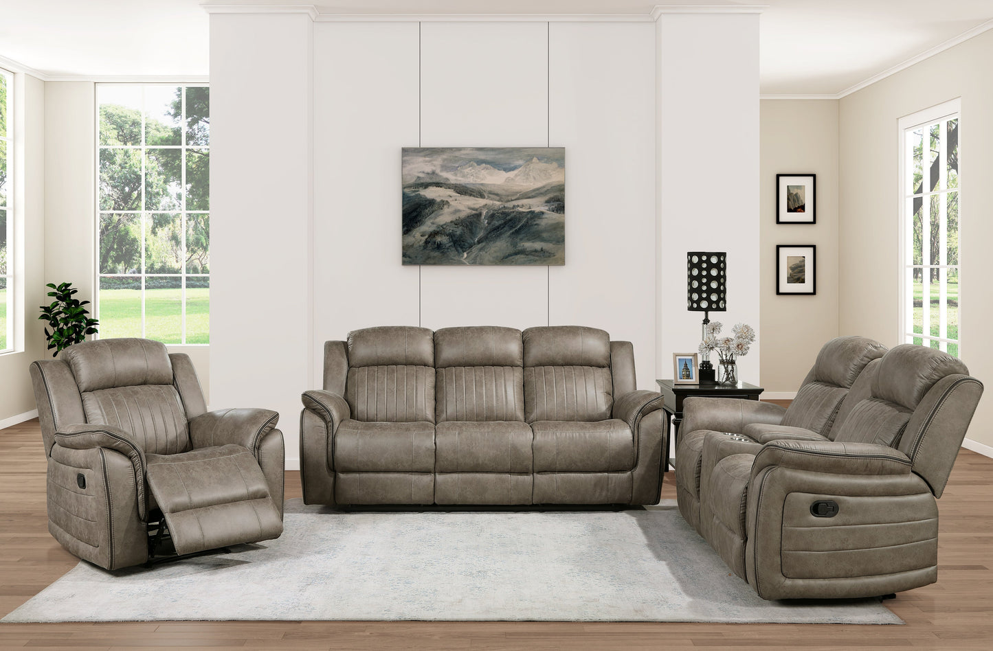 Centeroak Sandy Brown Double Reclining Loveseat with Center Console