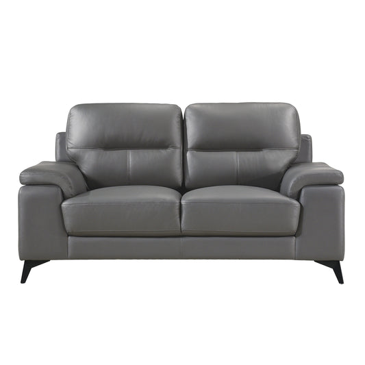 Mischa Dark Gray Top-Grain Leather Loveseat