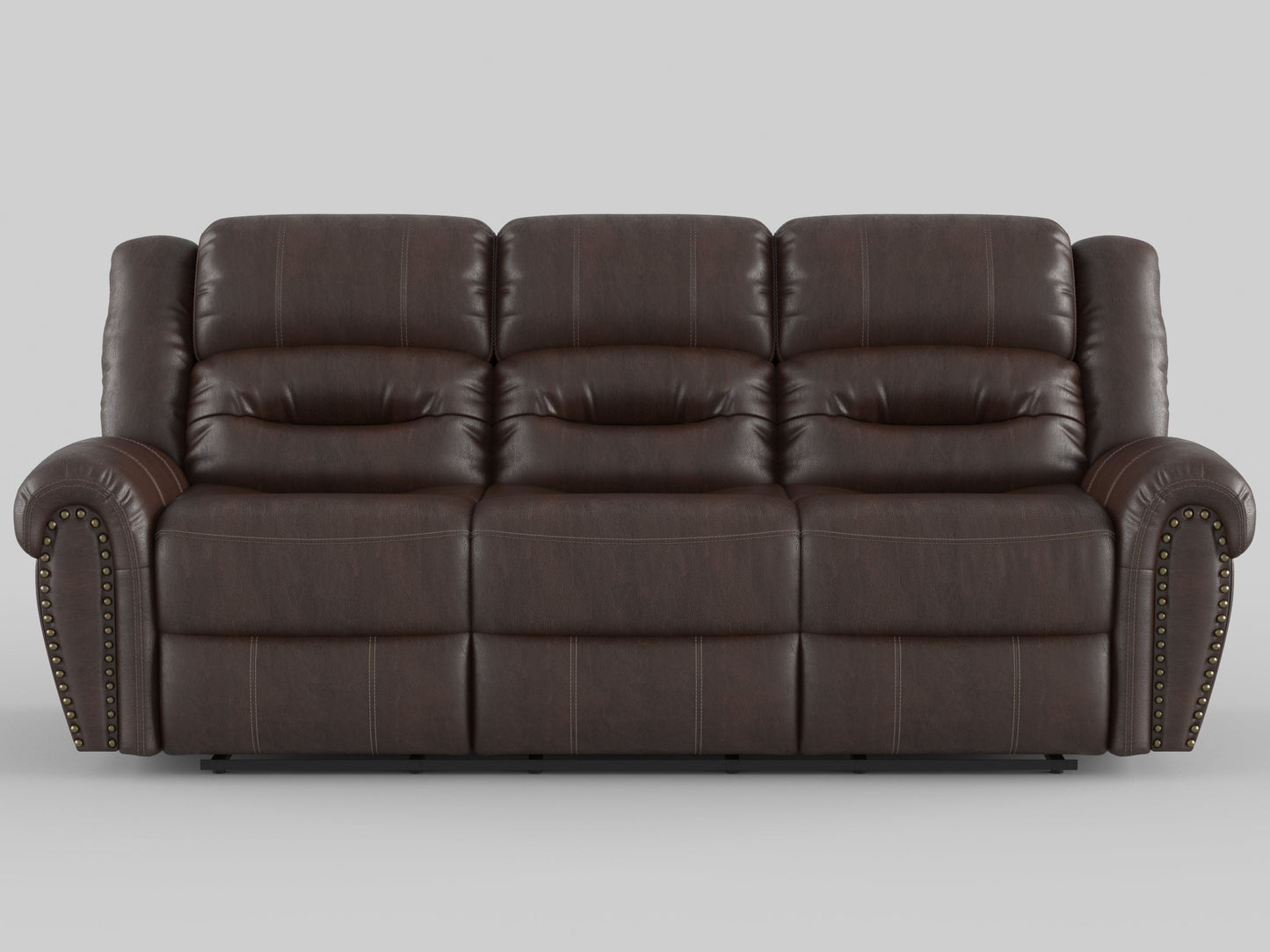 Center Hill Brown Double Reclining Sofa with Center Drop-down Cup Holders