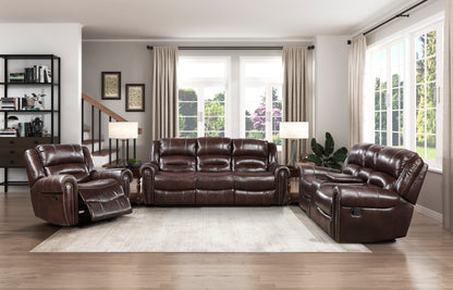 Center Hill Brown Double Reclining Sofa with Center Drop-down Cup Holders