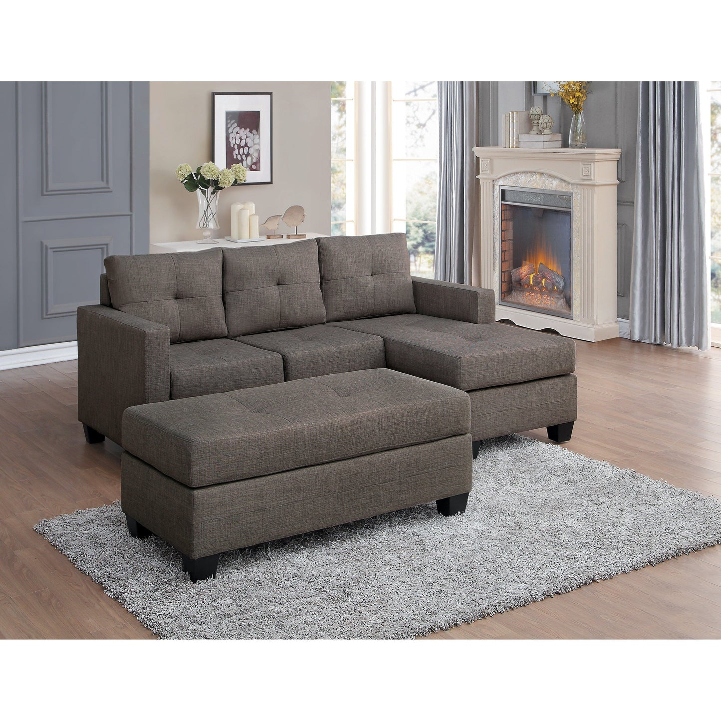 Phelps Brownish Gray Reversible Sofa Chaise