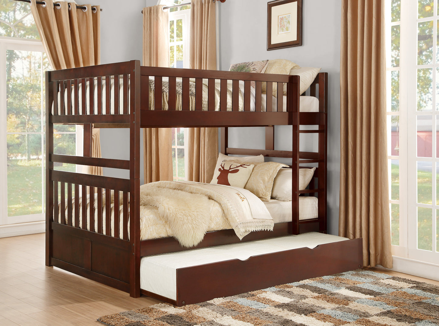 Rowe Dark Cherry Full/Full Bunk Bed with Twin Trundle