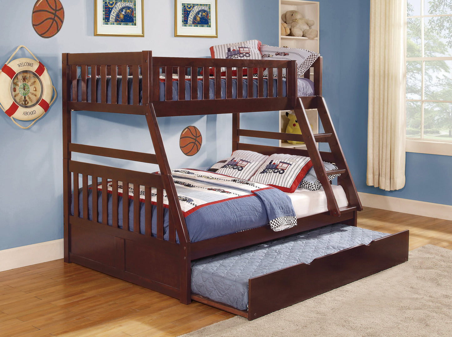 Rowe Dark Cherry Twin/Full Bunk Bed with Twin Trundle