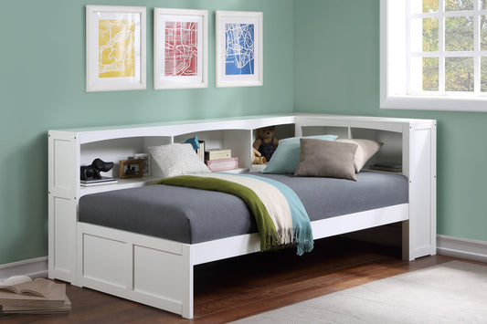 Galen White Twin Bookcase Corner Bed