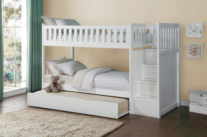 Galen White Twin/Twin Step Bunk Bed with Twin Trundle