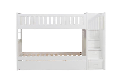 Galen White Twin/Twin Step Bunk Bed with Twin Trundle