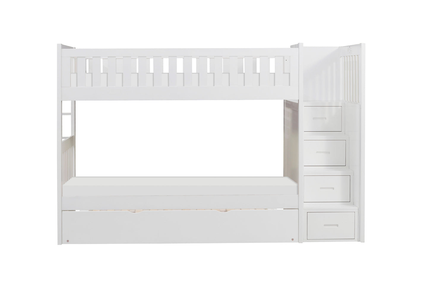 Galen White Twin/Twin Step Bunk Bed with Twin Trundle