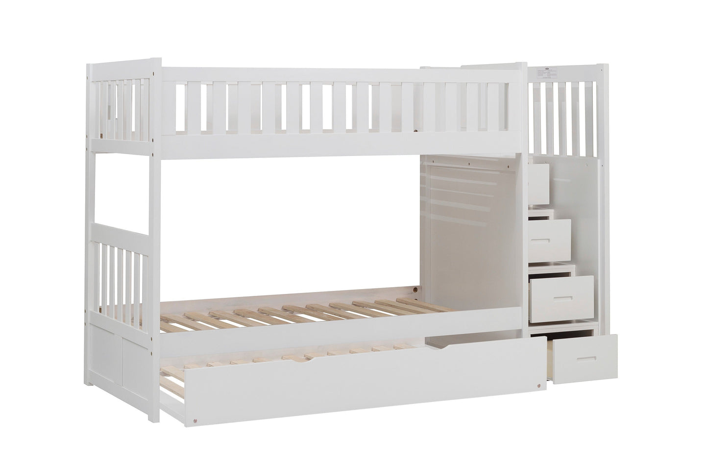 Galen White Twin/Twin Step Bunk Bed with Twin Trundle