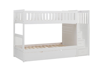 Galen White Twin/Twin Step Bunk Bed with Twin Trundle