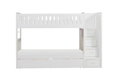 Galen White Twin/Twin Step Bunk Bed with Storage Boxes