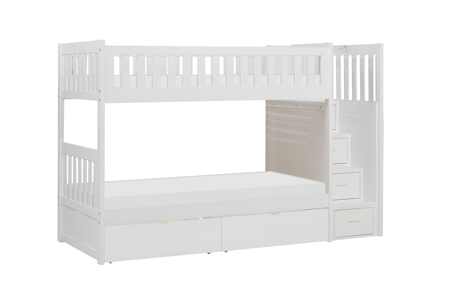 Galen White Twin/Twin Step Bunk Bed with Storage Boxes