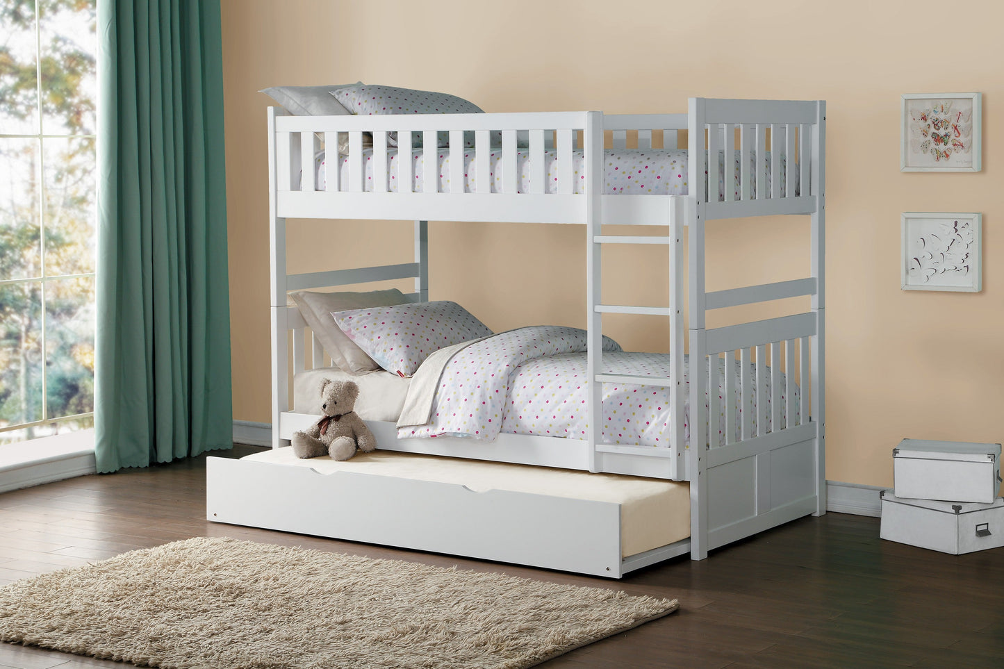 Galen White Twin/Twin Bunk Bed with Twin Trundle